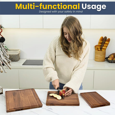 KOLWOVEN acacia cutting board small with juice groove, ideal for prep.