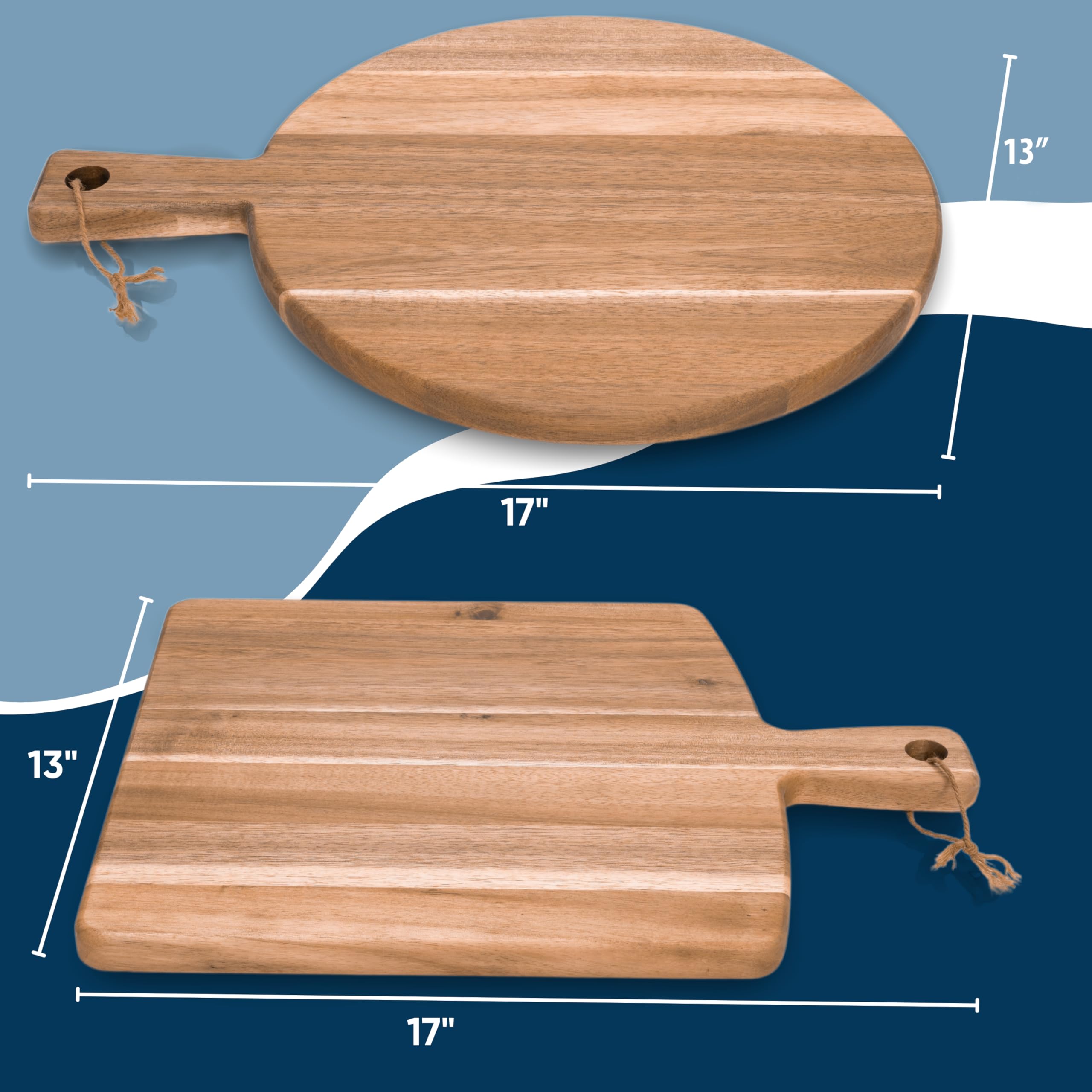 KOLWOVEN rectangular acacia cutting board with handle for prep and table service