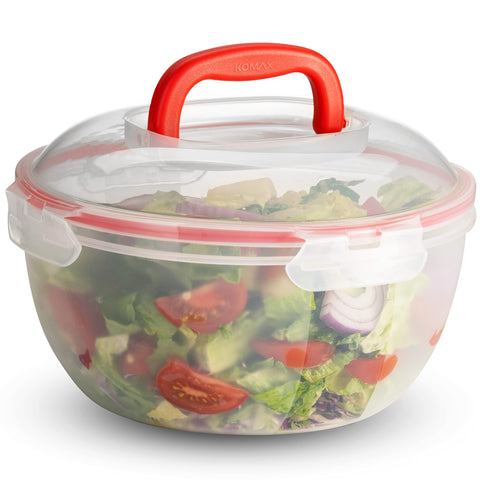 Komax Biokips lids with four-point locks keep contents secure during transport.