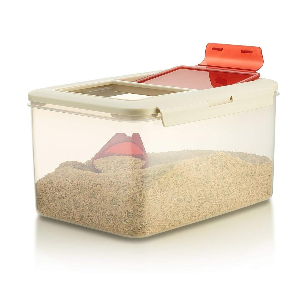 Komax Biokips rice storage bin with scoop for easy portioning