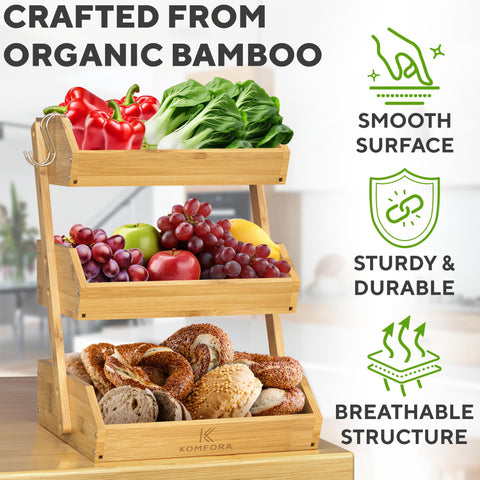 KOMFORA easy-clean bamboo stand—wipe with damp cloth and air dry.