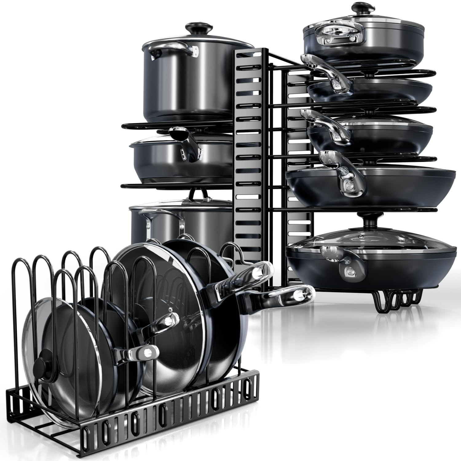 KOMFORA organizer front view shows compact under-cabinet setup for easy access.