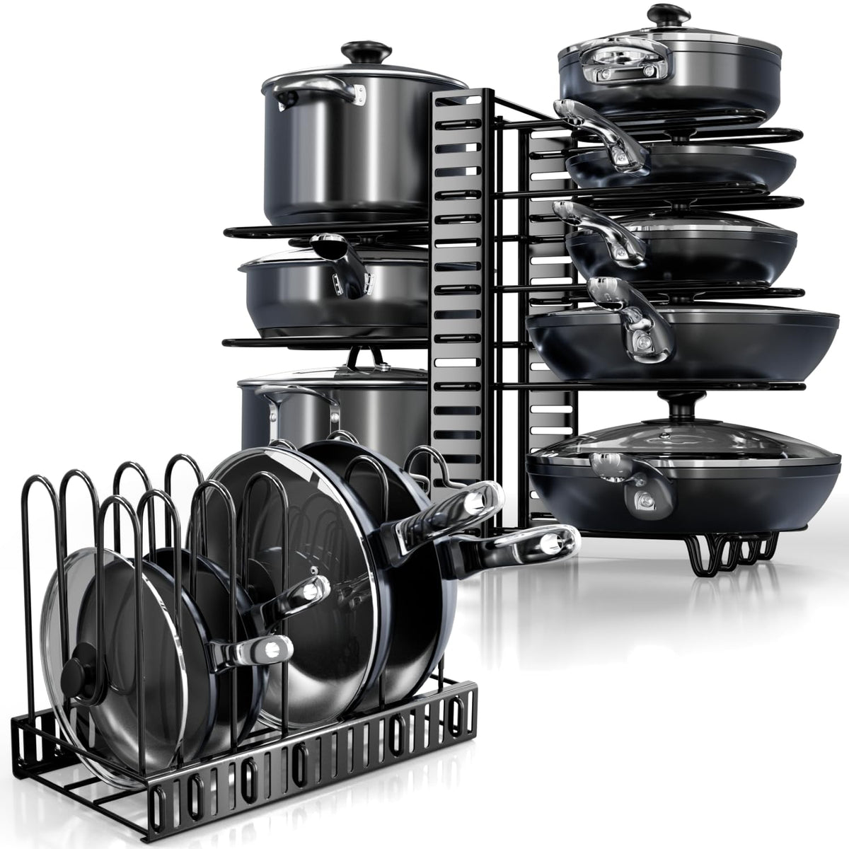KOMFORA organizer front view shows compact under-cabinet setup for easy access.