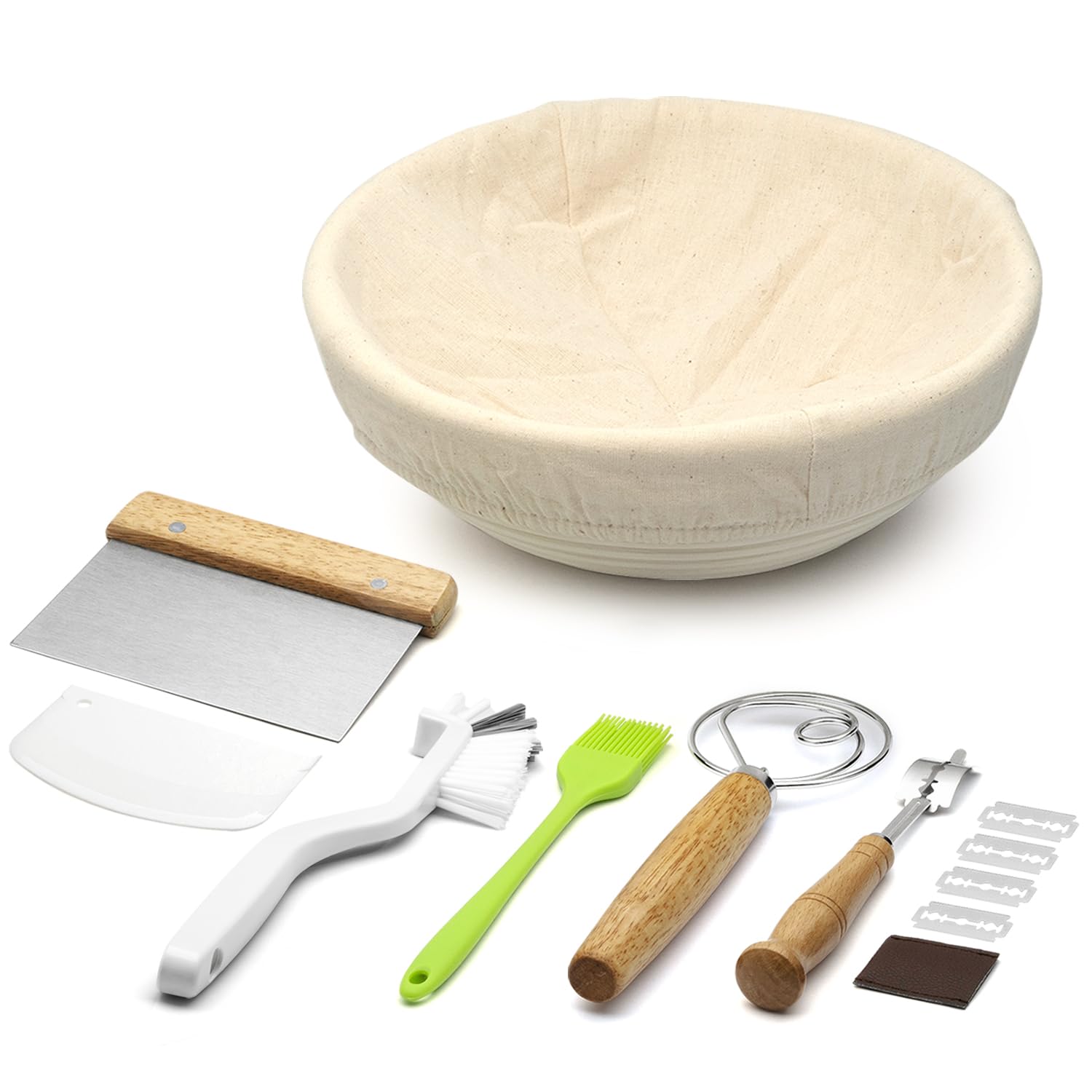 Komlyar Banneton bread proofing basket with linen liner for perfect fermentation and spiral shaping