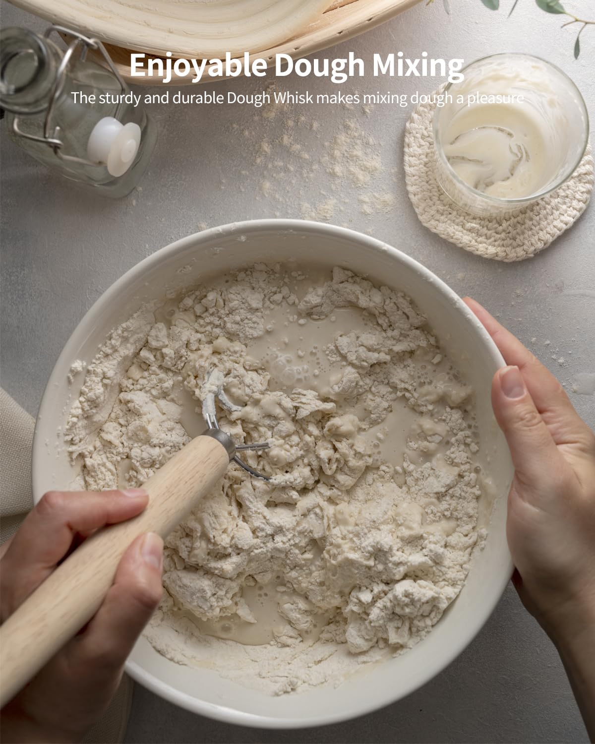 Komlyar dough whisk included for smooth mixing and better starter consistency