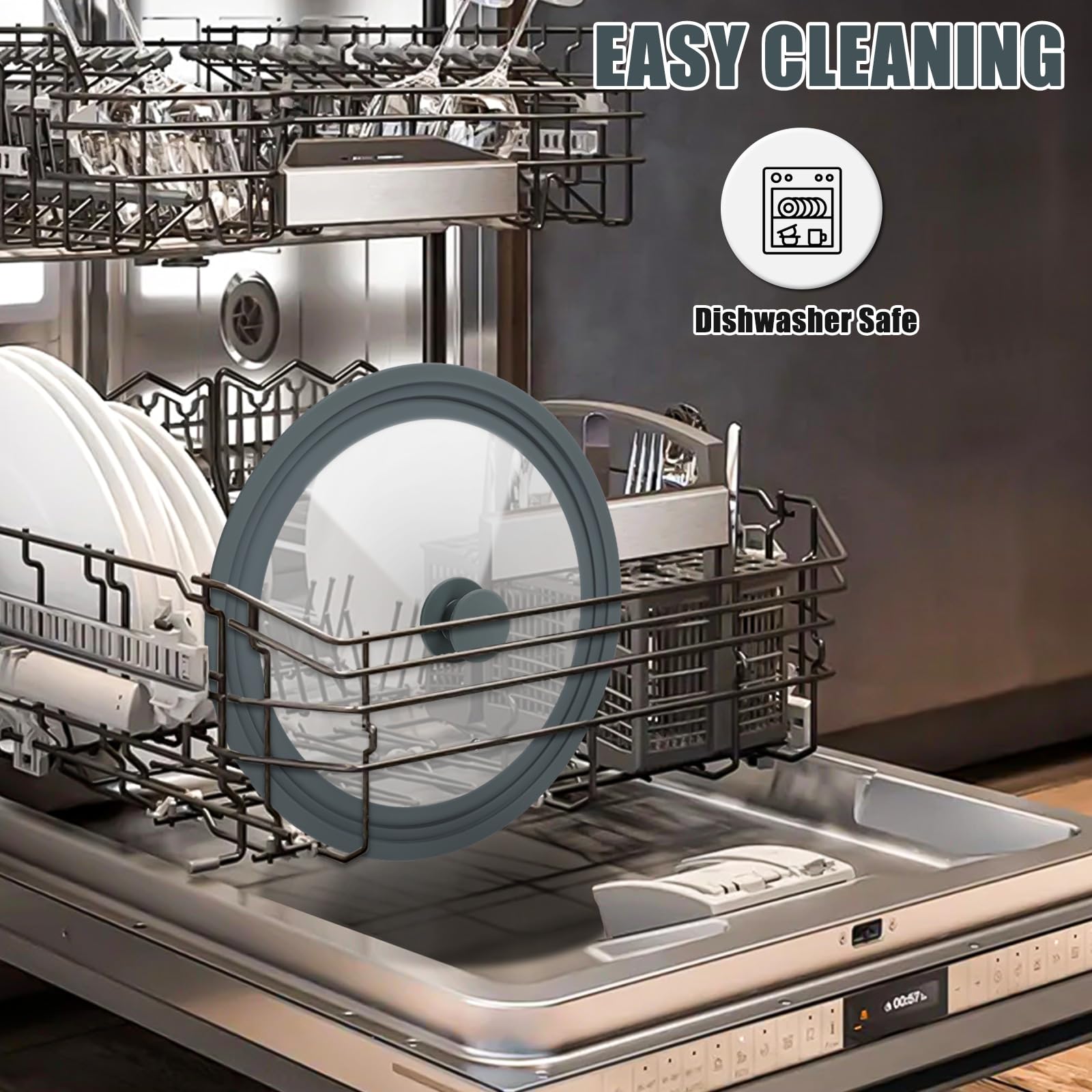Komokeru universal lid dishwasher-safe label indicates easy cleanup after meal prep.