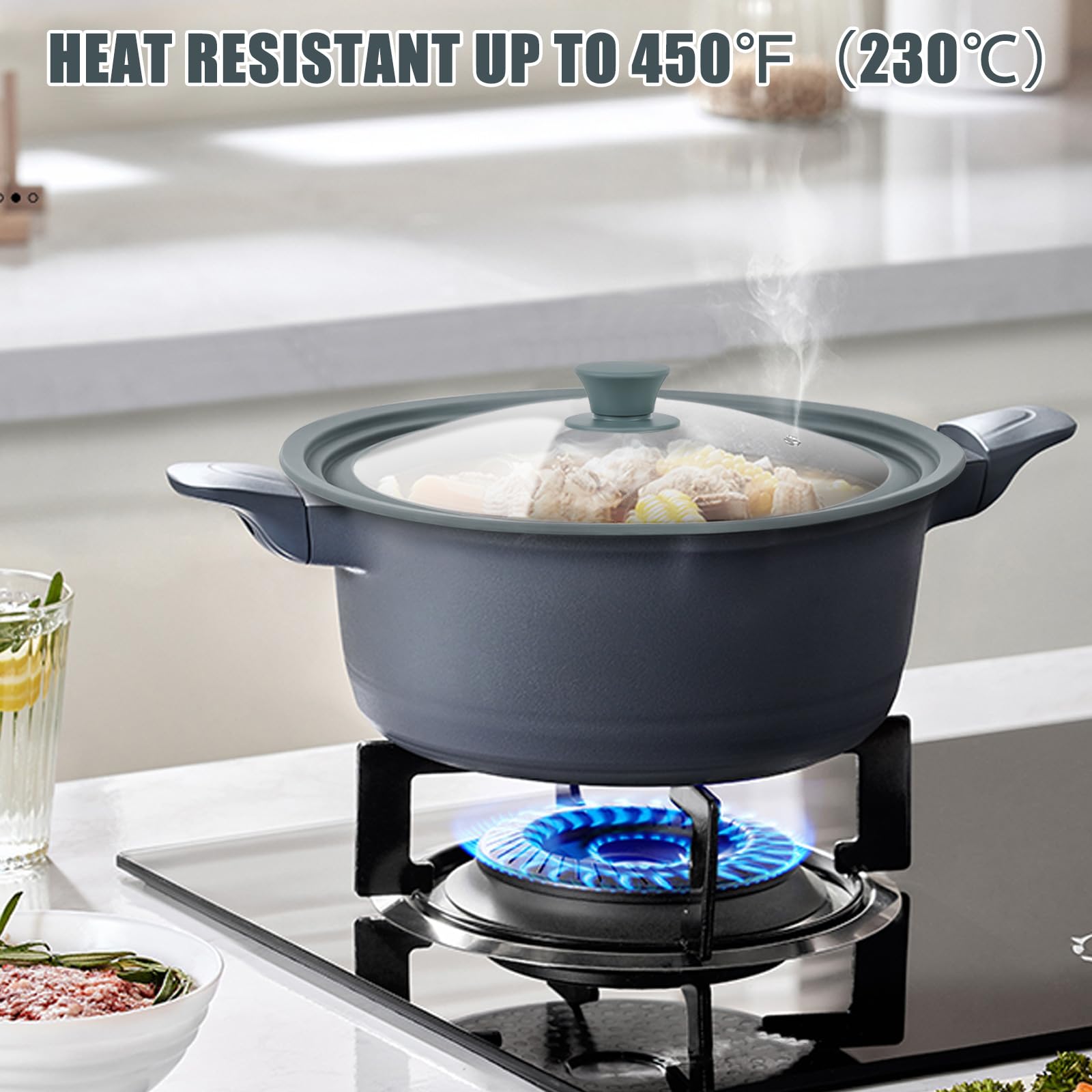 Komokeru universal lid exhaust valve feature helps prevent overflows while simmering.