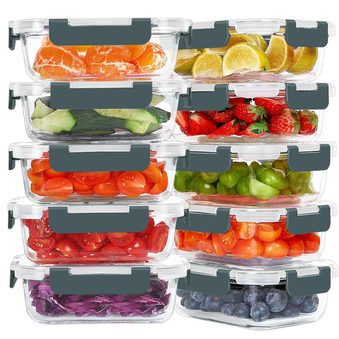 KOMUEE 10-pack 22oz glass meal prep containers ready for portion control and organization