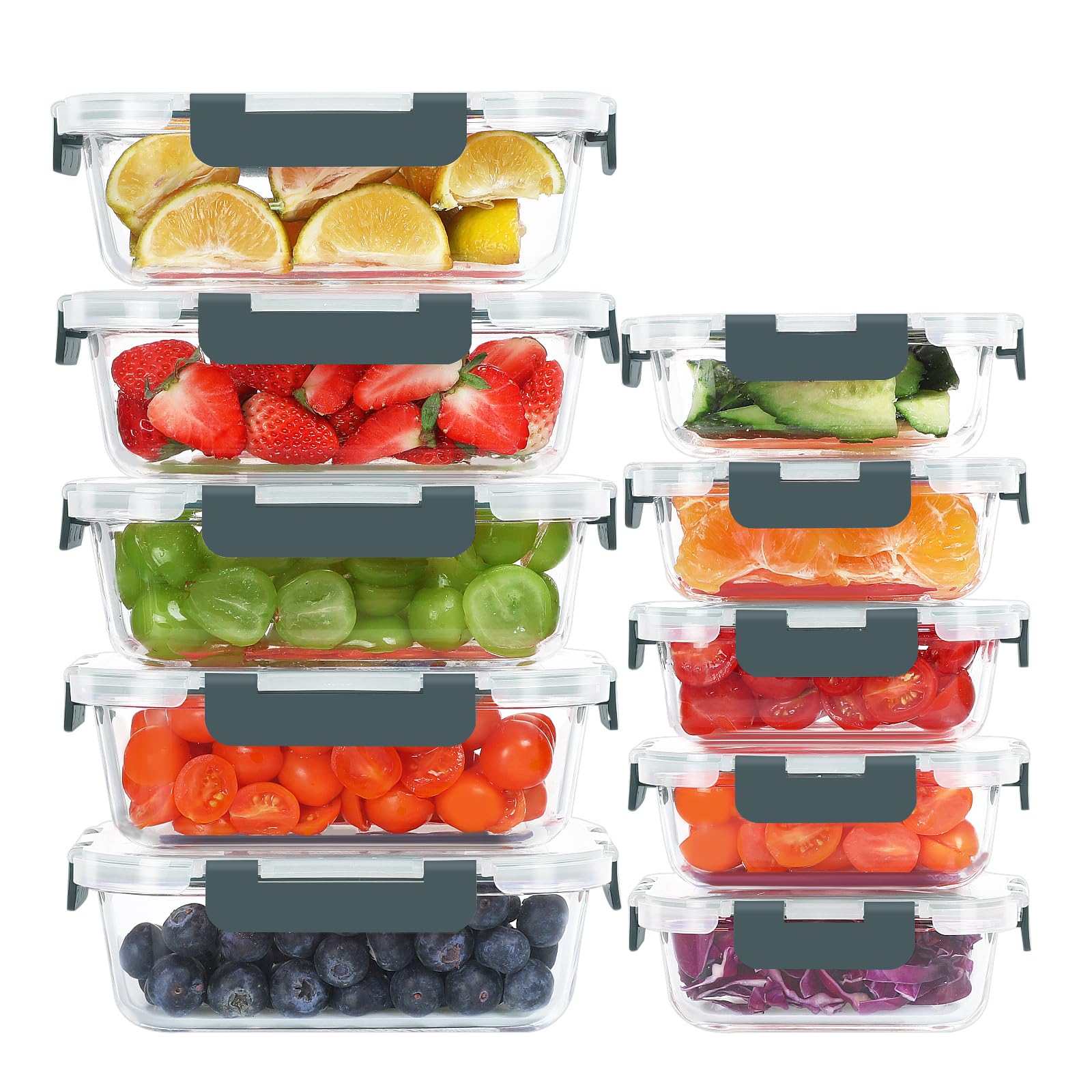 KOMUEE glass containers with airtight lids on a shelf keep meals fresh