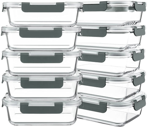 KOMUEE 30oz glass meal prep set with lids for organized weekly lunches.