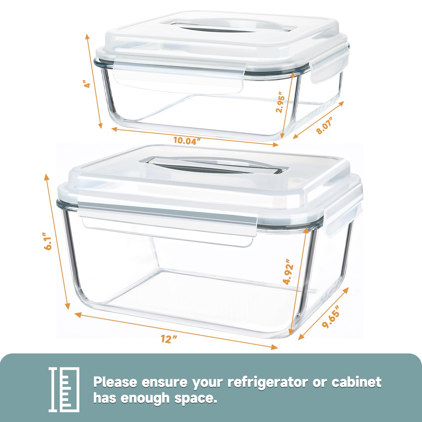 KOMUEE 76.4oz glass container with lid for large servings and easy organization