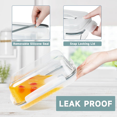 KOMUEE airtight hinged lid with silicone ring ensuring leak-free freshness and easy cleaning