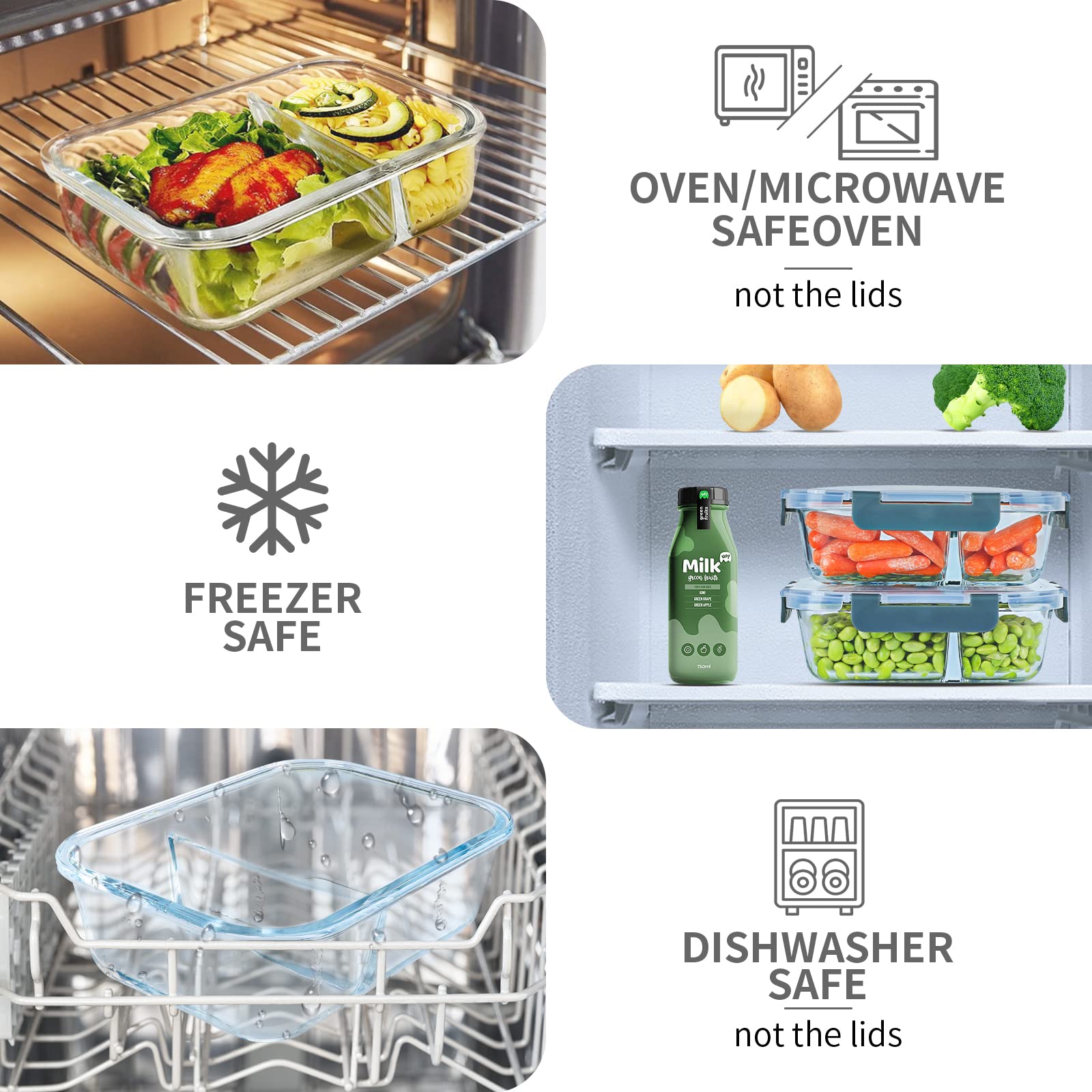 KOMUEE airtight locking lids seal freshness and prevent leaks for on-the-go meals.