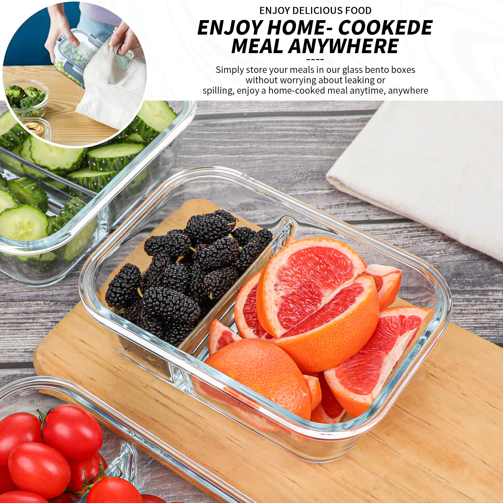 KOMUEE flat lid design allows stacking and compact fridge organization.