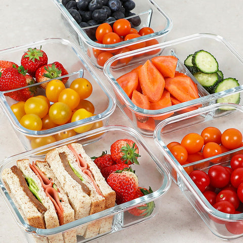 KOMUEE glass storage with airtight lid preserves freshness for work or gym lunches.