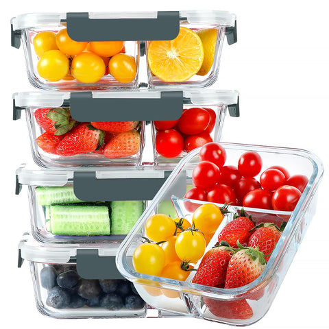 KOMUEE glass meal prep containers with three compartments for portion-controlled meals