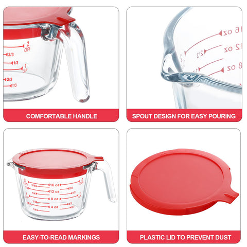 KOMUEE 2-cup glass measuring cup designed for versatile liquid and dry measures.