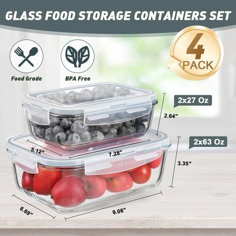 KOMUEE 27oz glass container for portion-sized meals and snacks