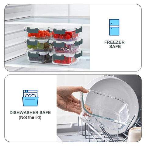 Stackable KOMUEE glass containers saving fridge and cabinet space