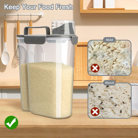 Komzon BPA-free plastic container keeps cereals, pasta, and grains safely stored.