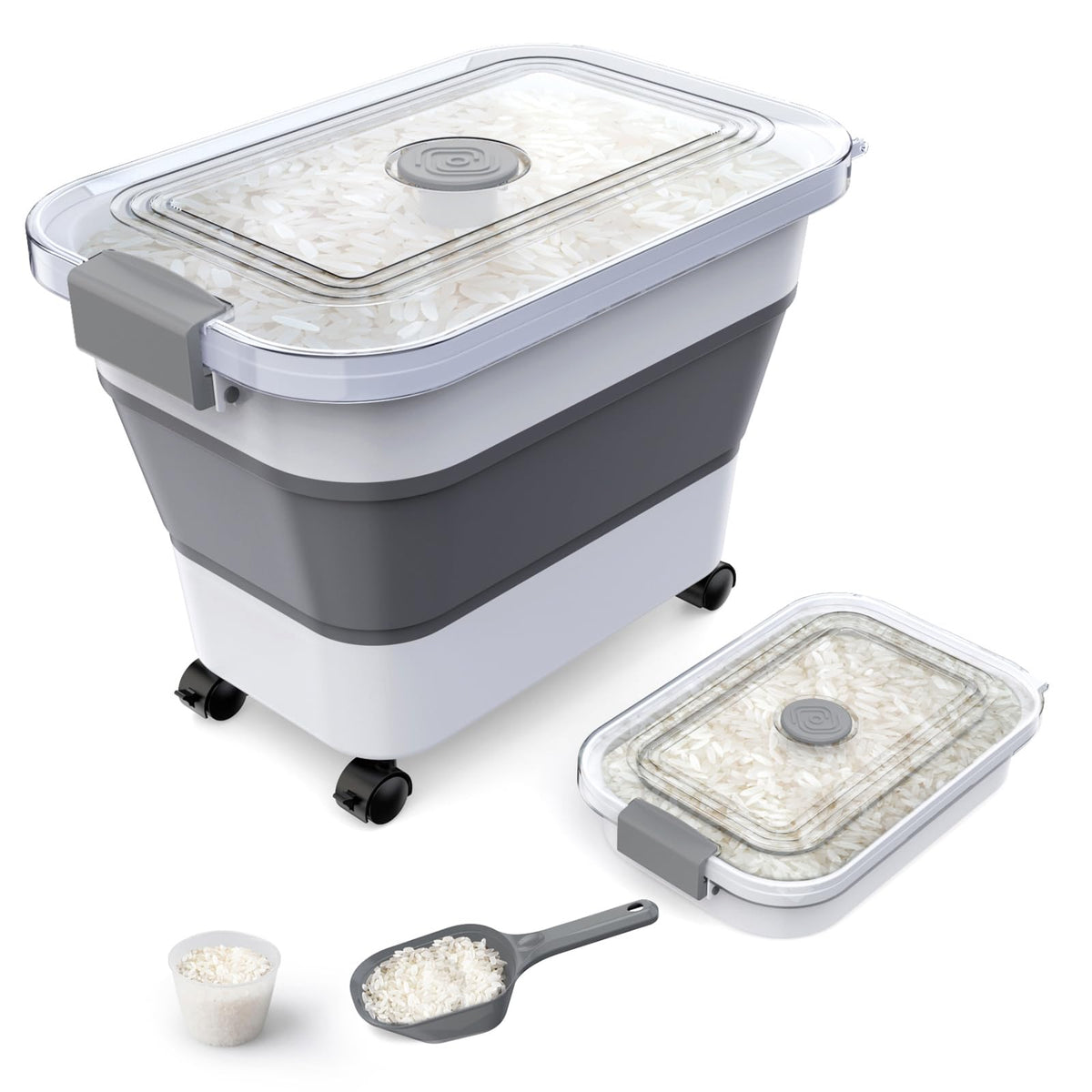 Komzon collapsible rice container with clear lid for quick content checks.
