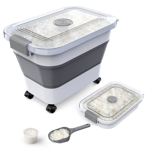 Komzon collapsible rice container with clear lid for quick content checks.