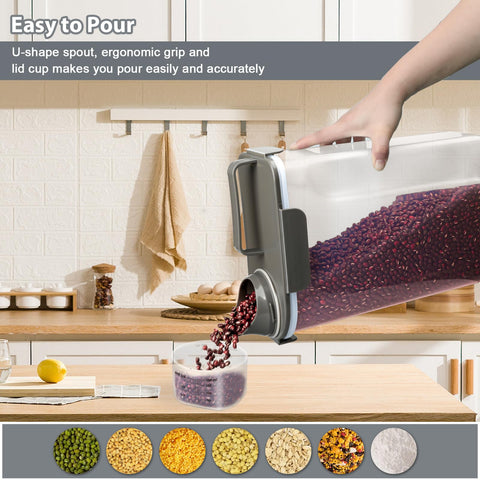 Komzon dry food container with pour spout and handle offers neat, spill-free serving.