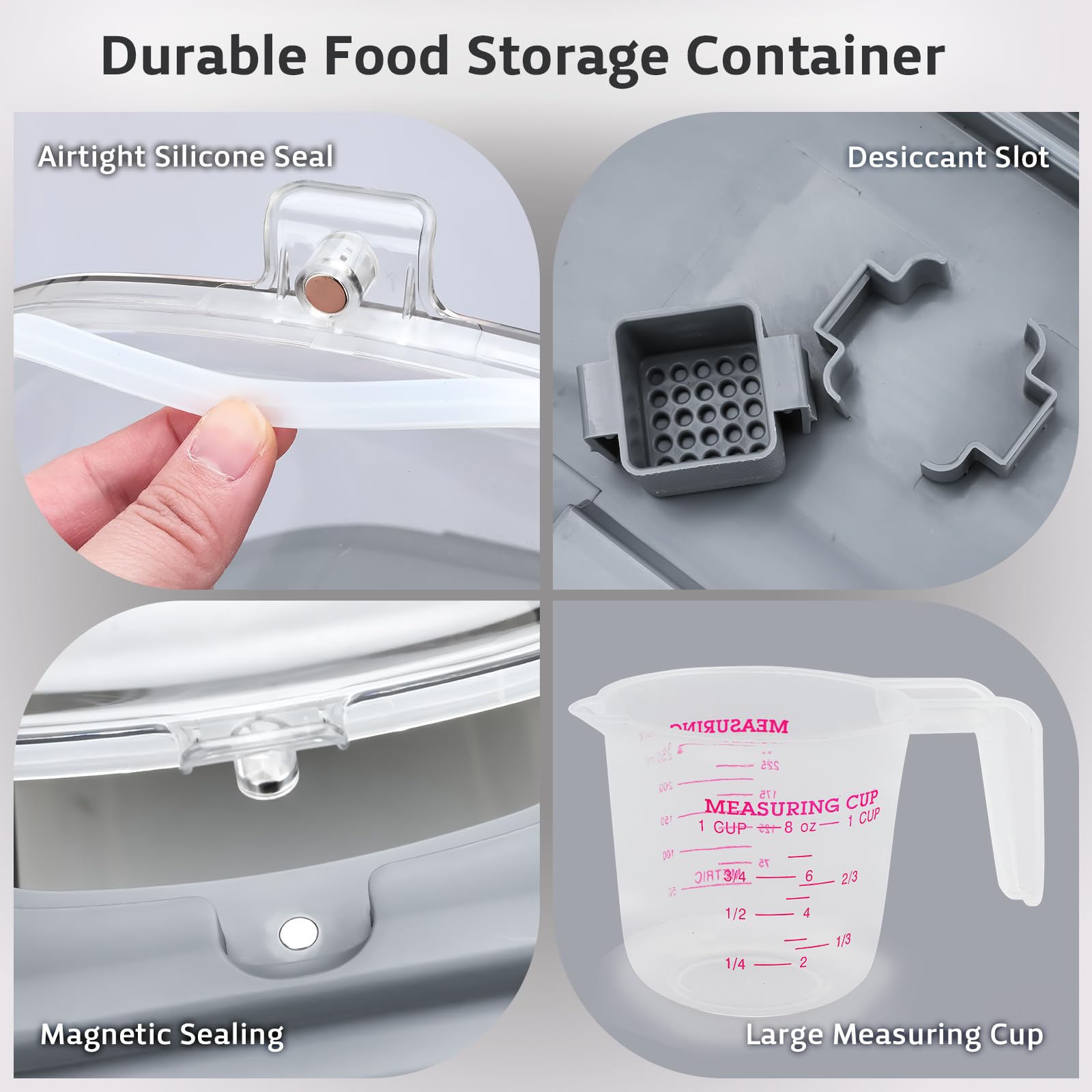 Komzon storage includes a 250ml measuring cup for precise portions.