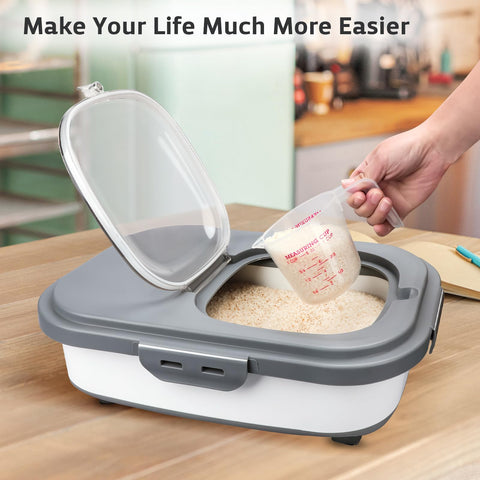 Komzon versatile for rice, flour, cereal, and pet food storage.