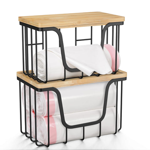 KONE trash bag holder with bamboo top, a sturdy kitchen space-saver