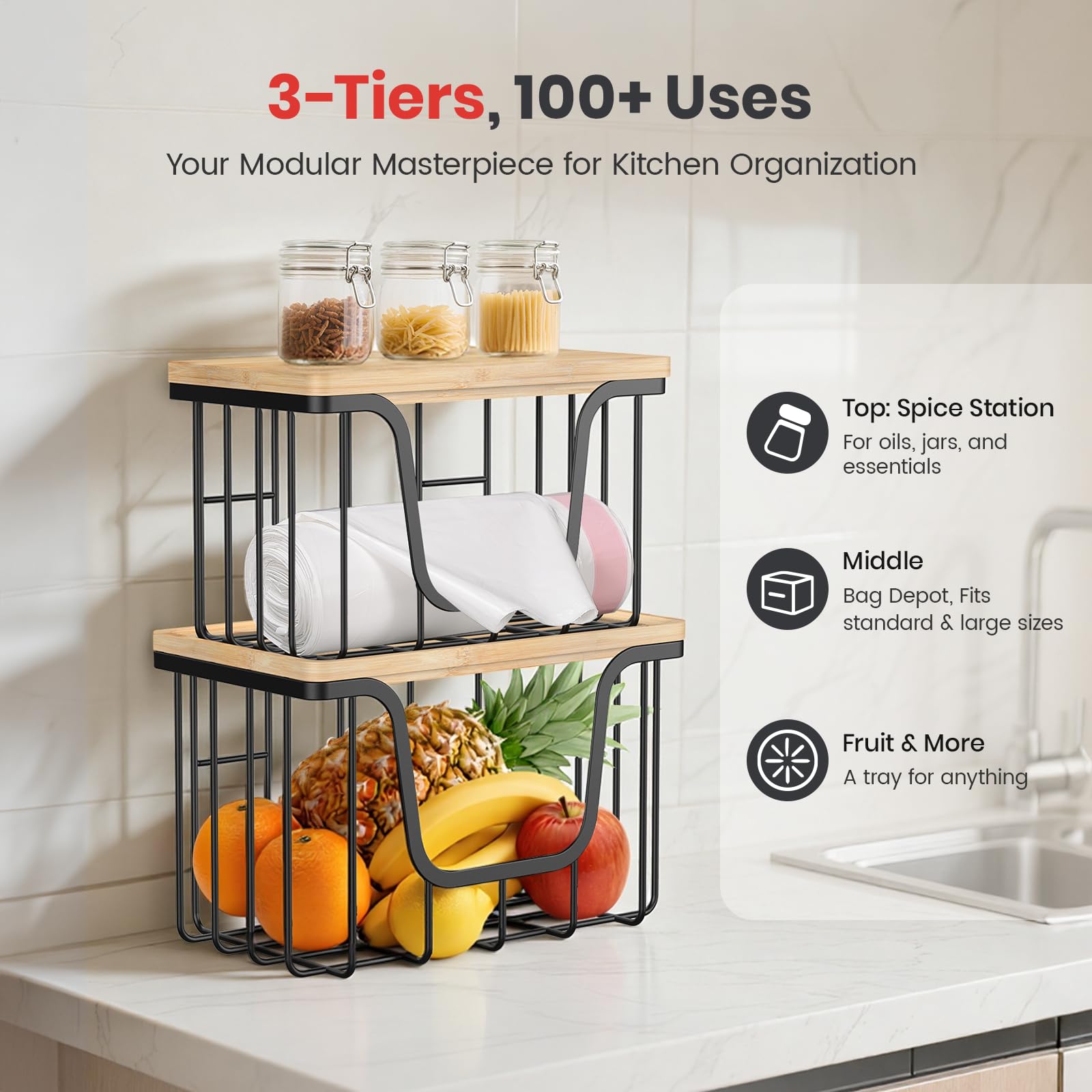 KONE trash bag holder with stainless steel basket for durability