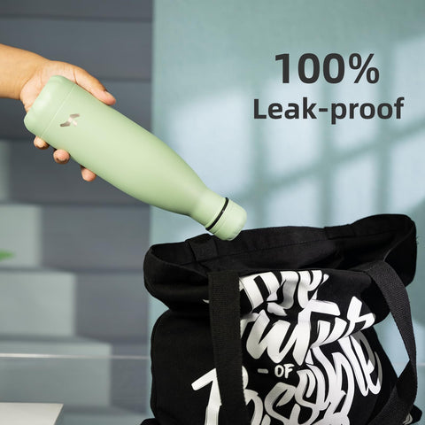 Konokyo macaron-green bottle in backpack pocket demonstrates easy daily hydration