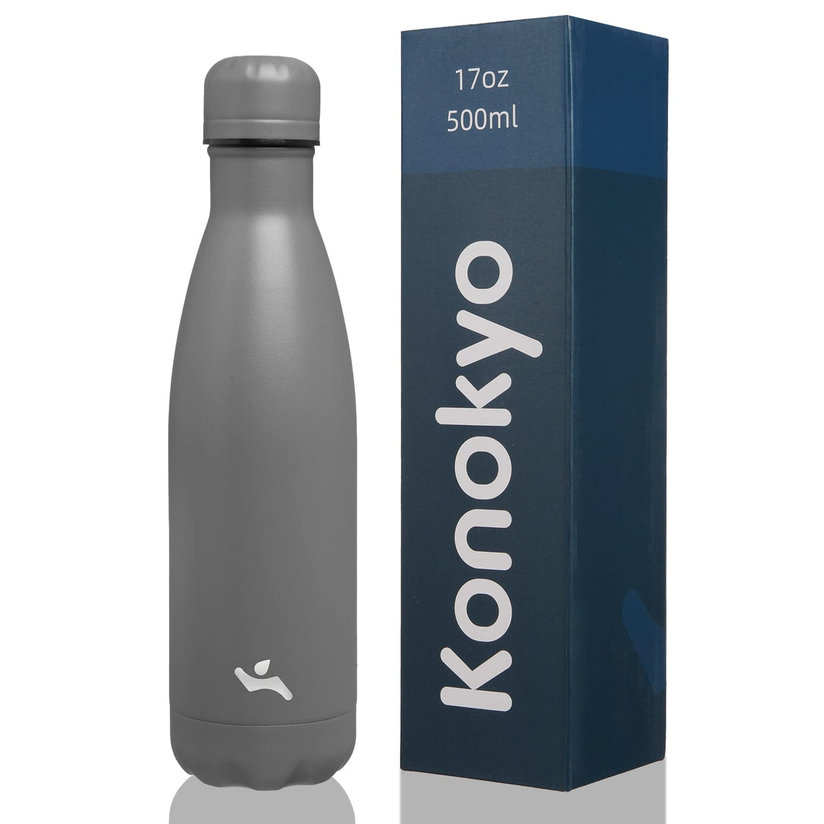 Konokyo 17oz insulated water bottle gray cap with leak-proof lid for on-the-go hydration