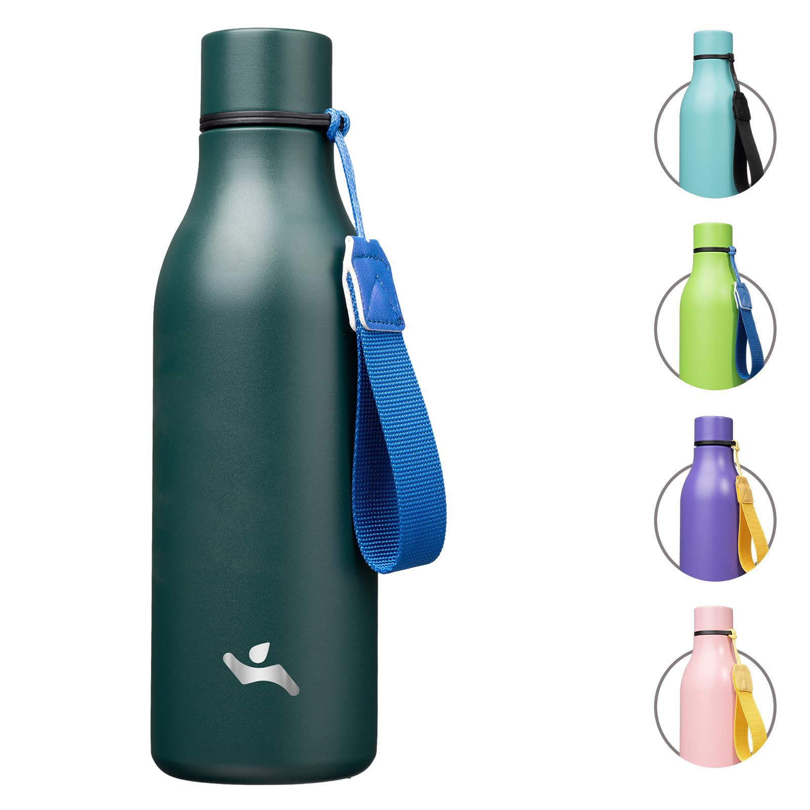 Konokyo 18oz insulated bottle with army green strap for easy on-the-go hydration