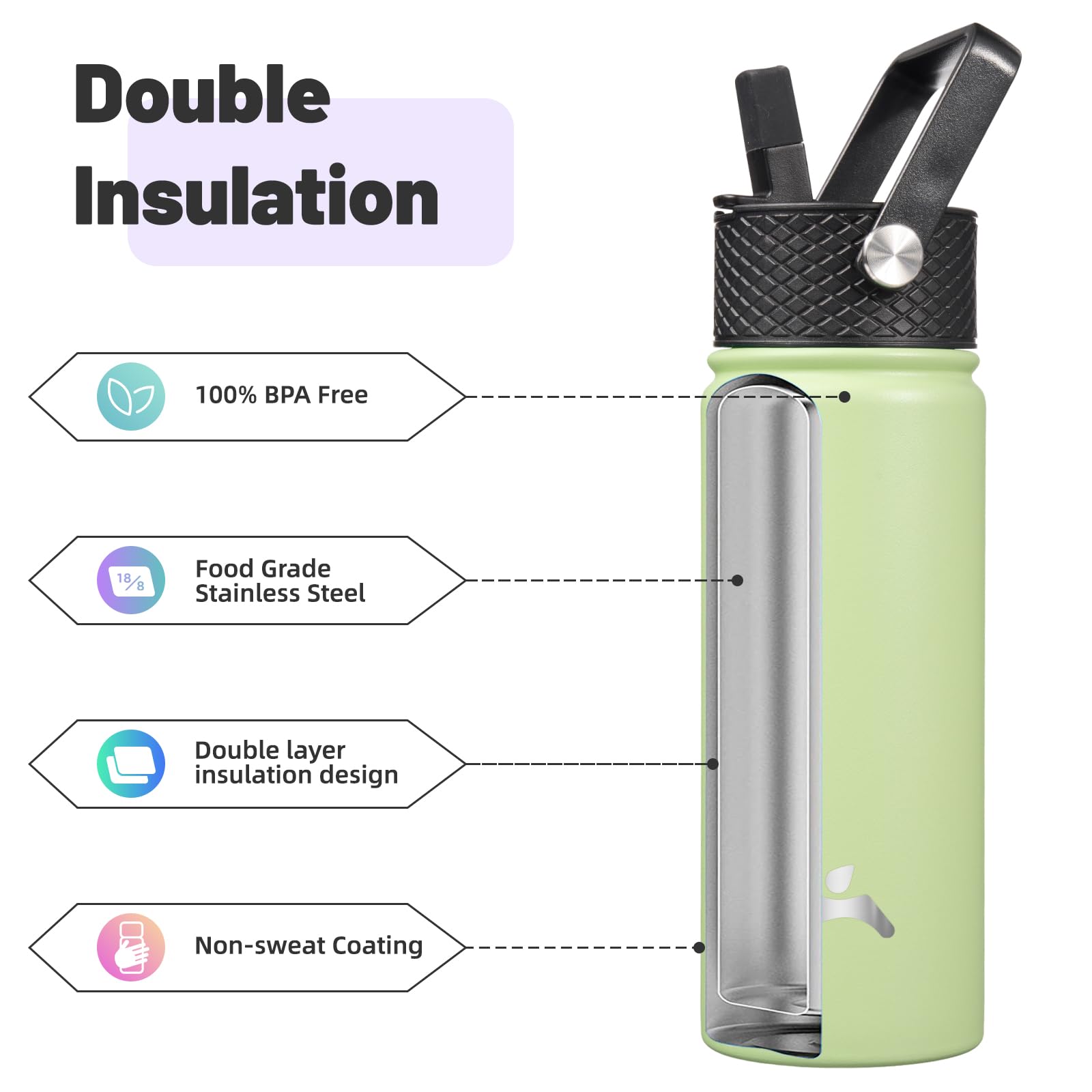 Konokyo 18oz bottle with removable lid showcases easy on-the-go sipping and smoothie use.