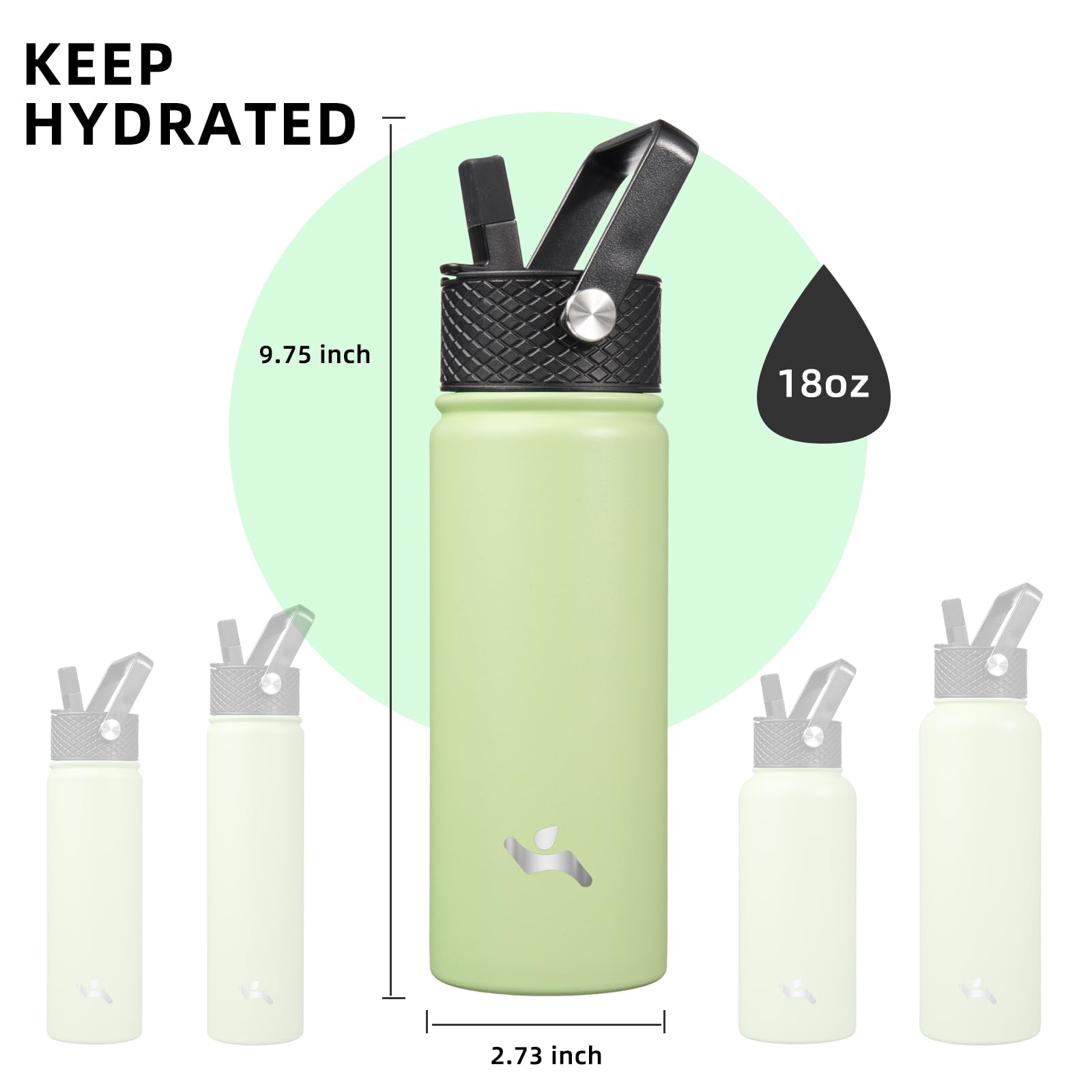 Konokyo 18oz macaron green bottle in-hand with color option highlights personal style.