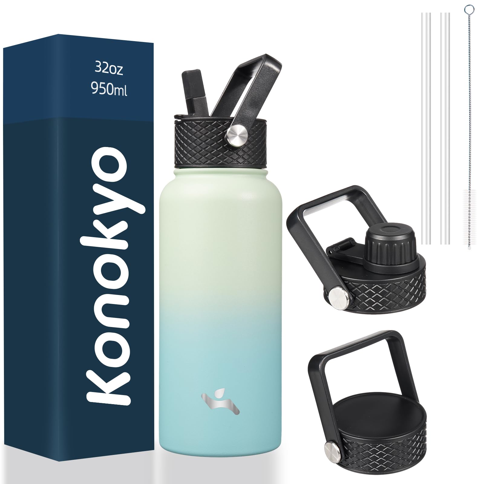 Konokyo 32oz mint insulated bottle front view keeps drinks at target temperature.
