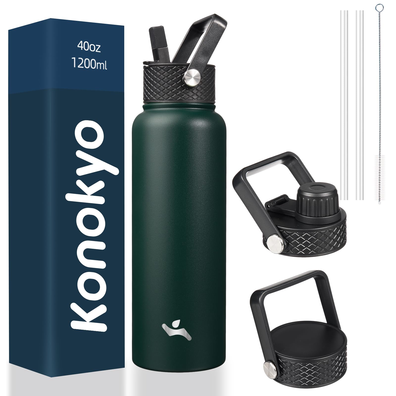 Konokyo 40oz Army Green insulated bottle shown for on-the-go hydration.