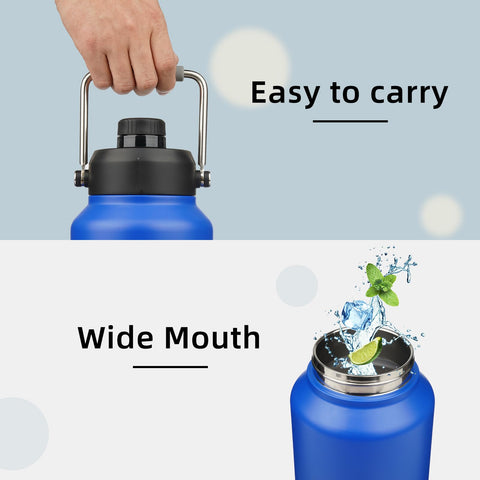 Konokyo bottle blue wide-mouth open, easy filling and cleaning demonstrated