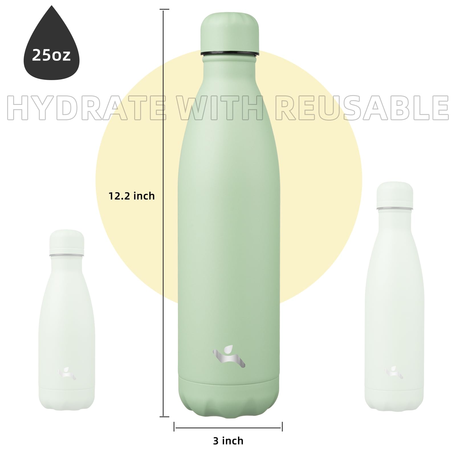Konokyo Macaron Green bottle with ice to illustrate long-lasting chill