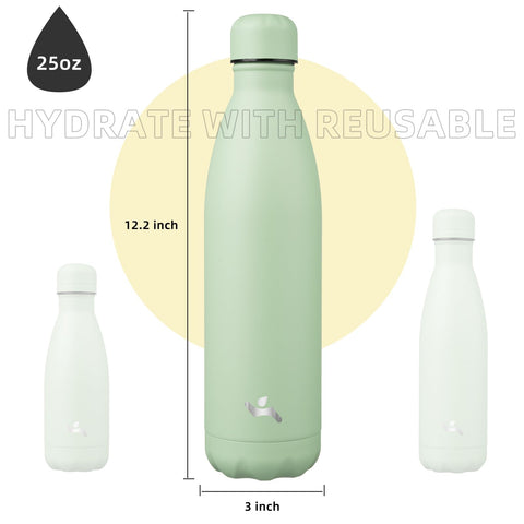 Konokyo Macaron Green bottle with ice to illustrate long-lasting chill
