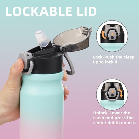 Konokyo bottle with leak-proof lid and spring straw for spill-free transport