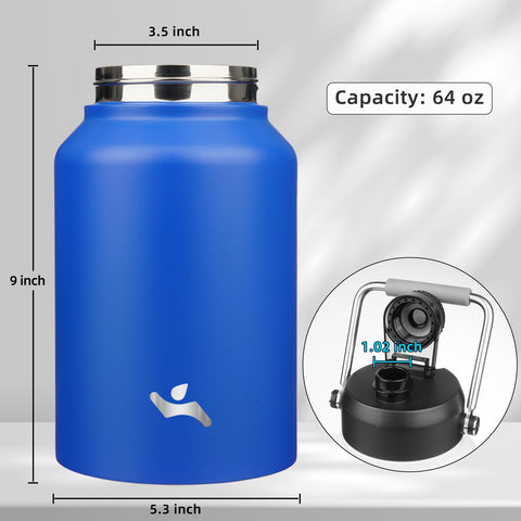 Konokyo half-gallon bottle with blue handle, front view showing design and grip