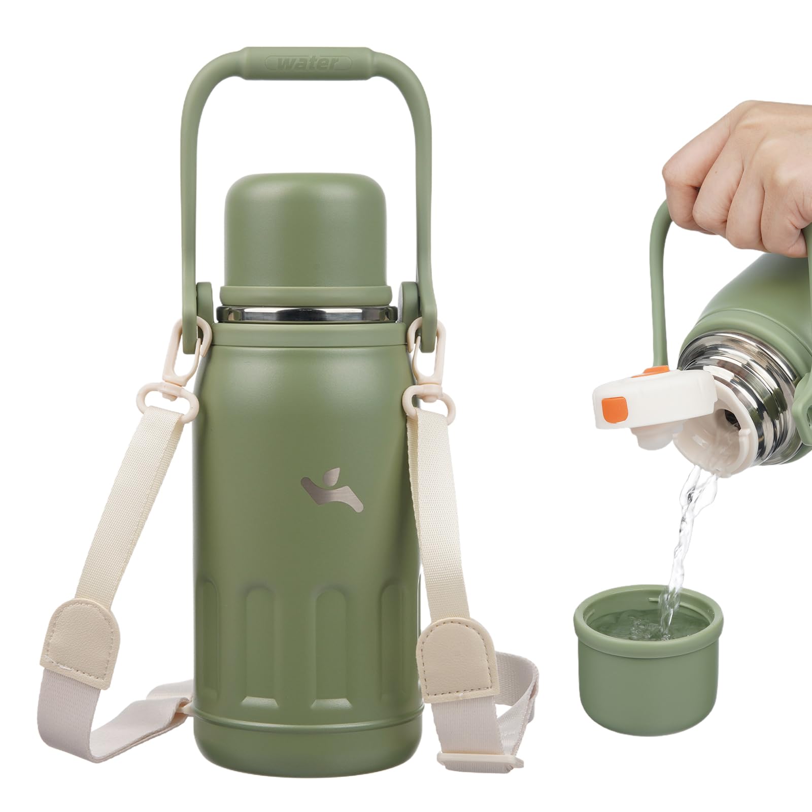 Konokyo army green insulated bottle with handle for on-the-go carrying.