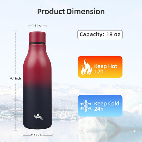 Konokyo insulated water bottle rosy red side view with strap visible.