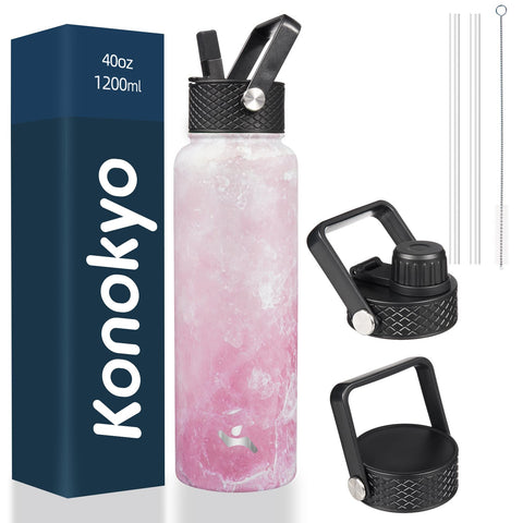 Konokyo Marble Blossom 40oz bottle side view highlighting on-the-go hydration