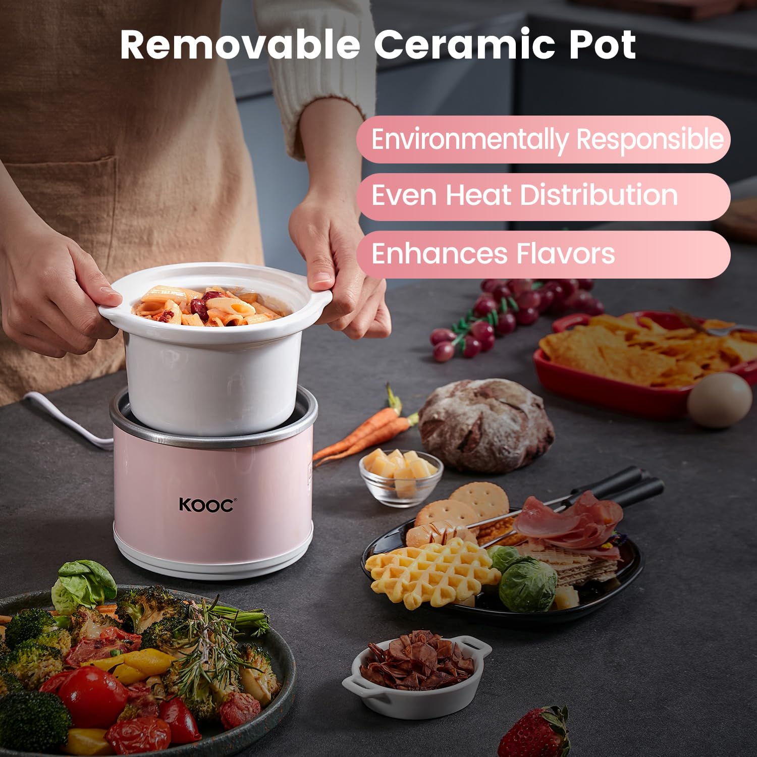 KOOC dishwasher-safe lid saves time on post-cooking cleanup.
