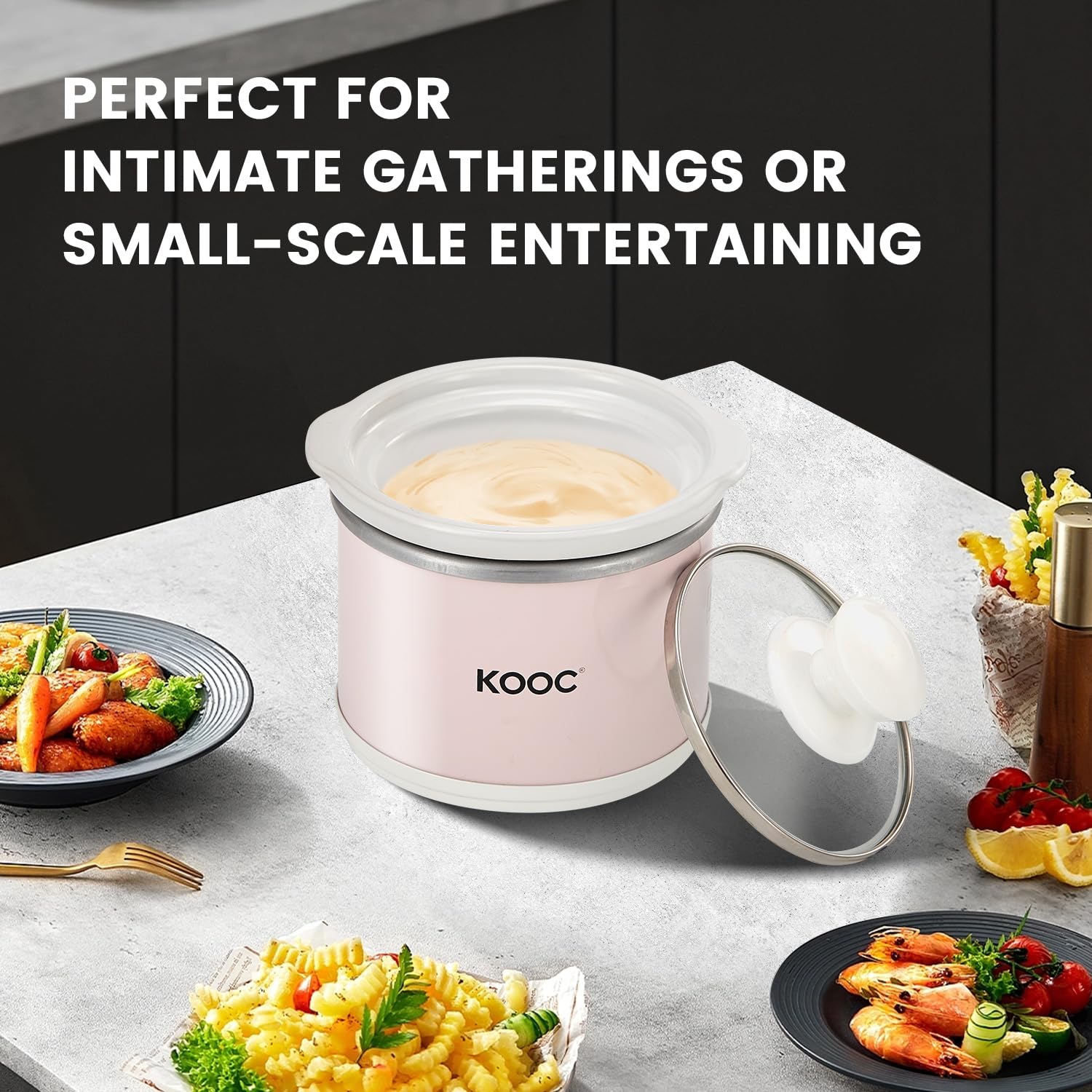 KOOC removable stoneware insert makes cleaning and serving easy.