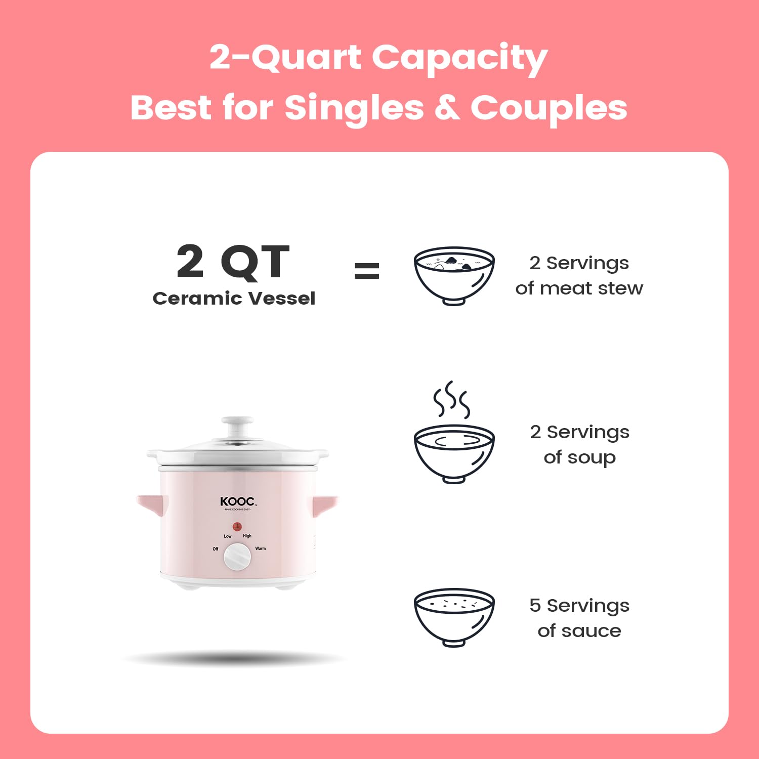 KOOC upgraded ceramic pot provides durable, toxin-free cooking for tasty results.
