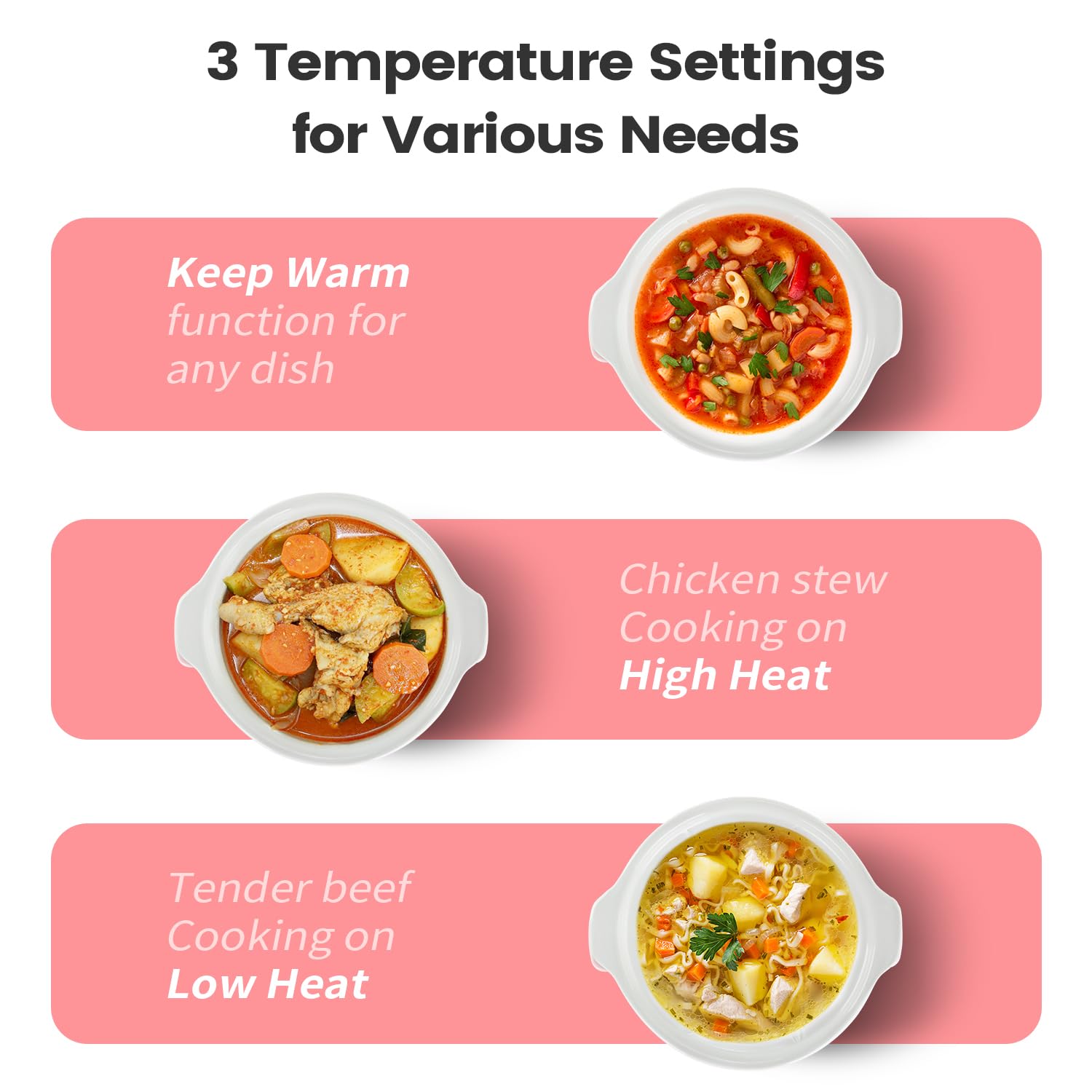 KOOC three-temperature controls with indicator lights help monitor progress.